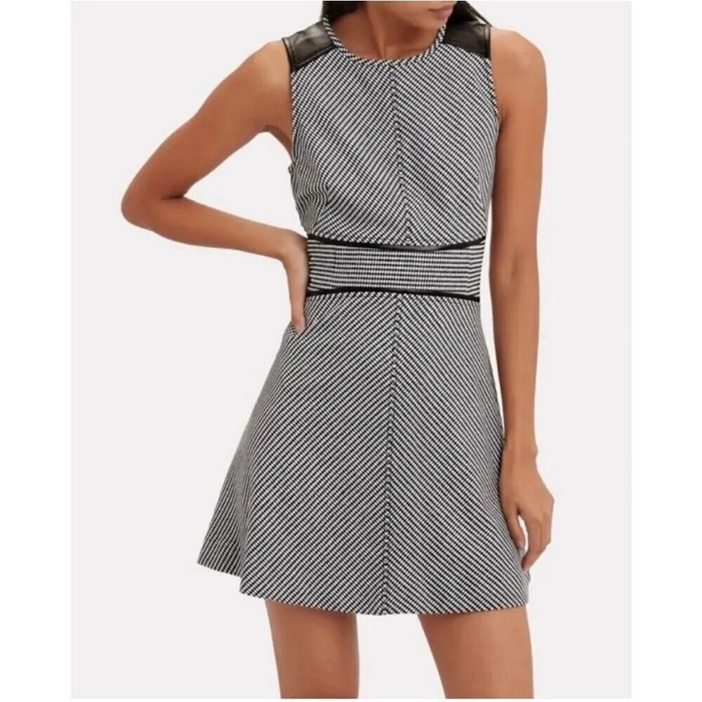 Derek Lam 10 Crosby Houndstooth Mini Dress With Lamb Leather Trim 6